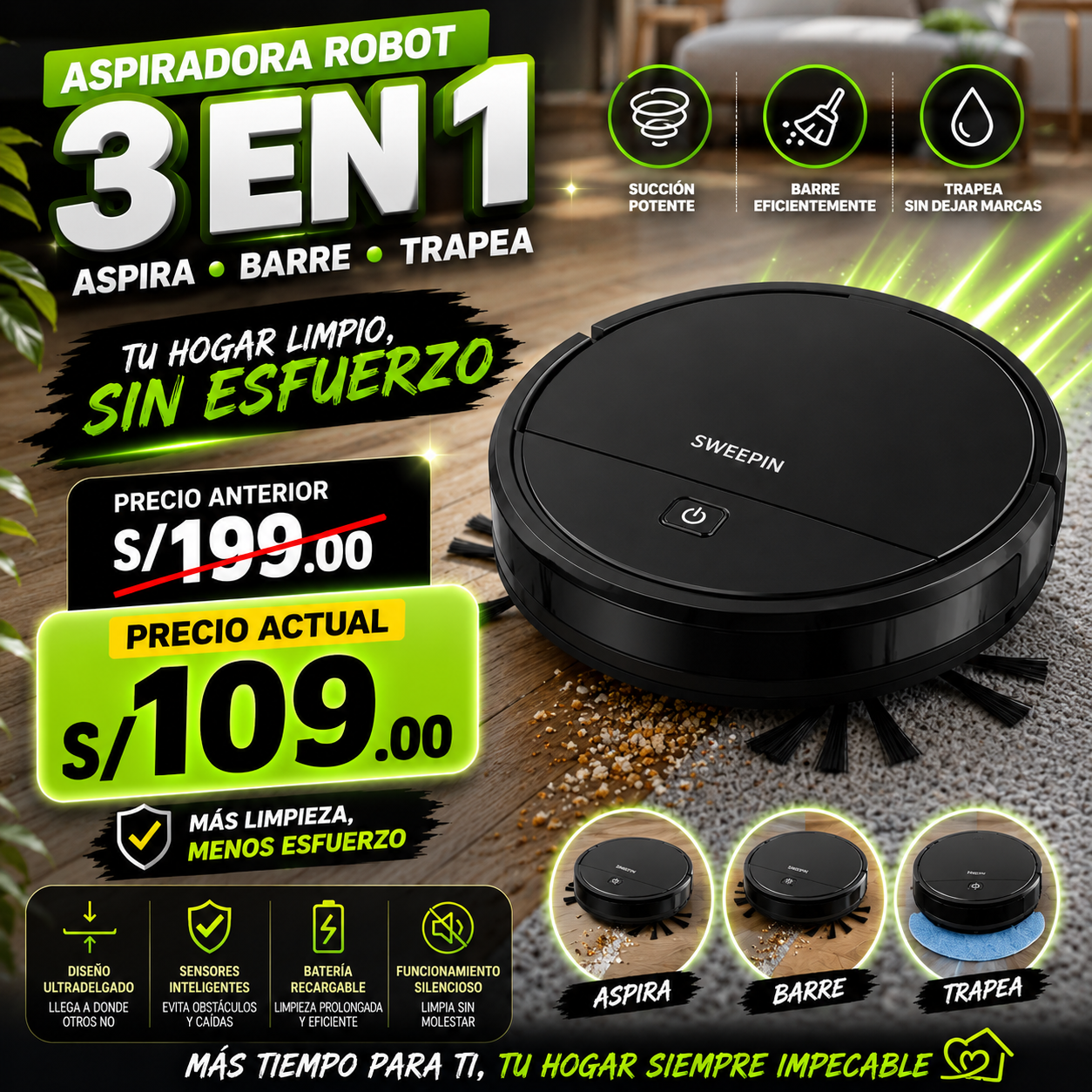 ASPIRADORA ROBOT 3 EN 1🤩🔥